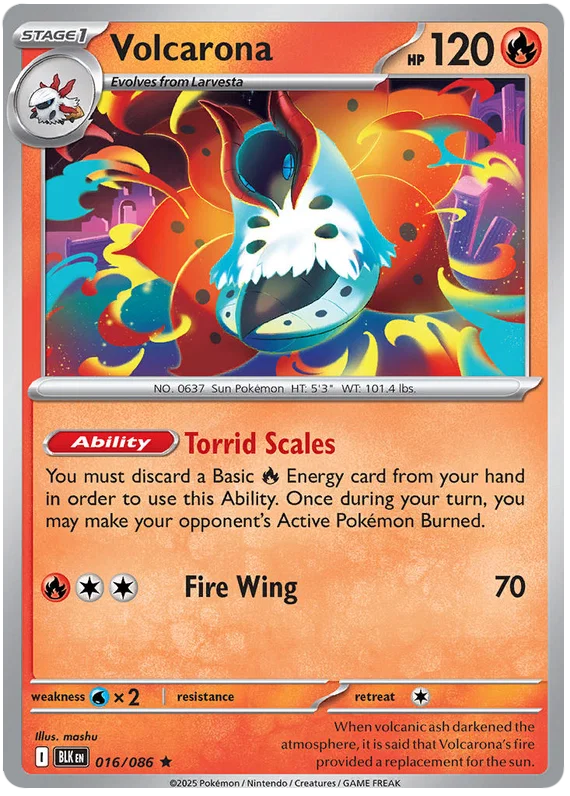 Volcarona Holo #016 Black Bolt Pokemon kaart met glanzende holografische afwerking