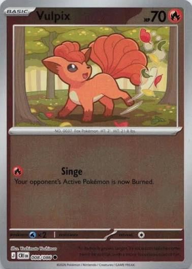 Vulpix Reverse Holo Pokémon kaart nummer 008 uit de set Chaos Rising