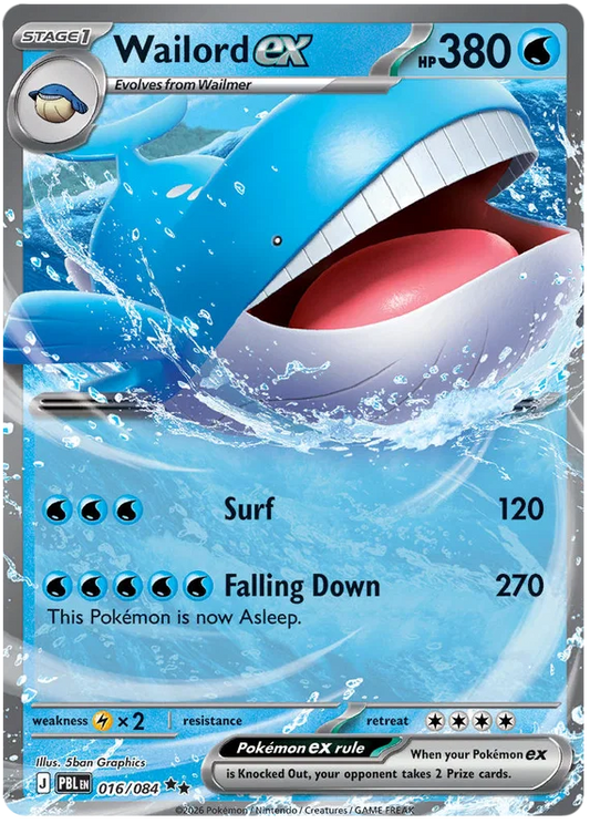 Wailord Ex Pokémon kaart nummer 016 uit de Pitch Black set
