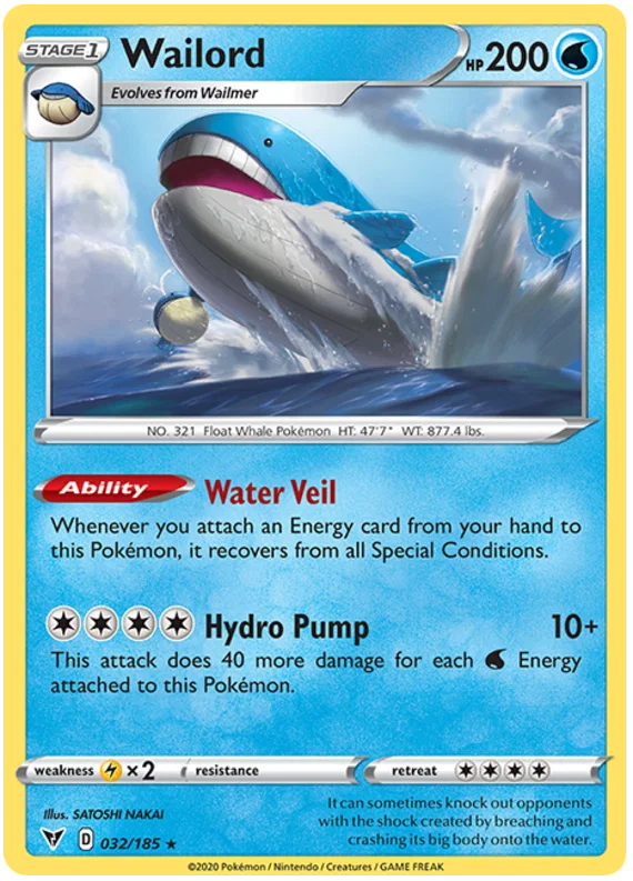 Wailord Holo #032/185 Vivid Voltage Pokémon kaart met Hydro Pump aanval