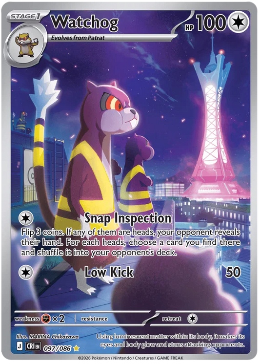 Watchog Illustration Rare Pokémon kaart nummer 097 uit de Chaos Rising set