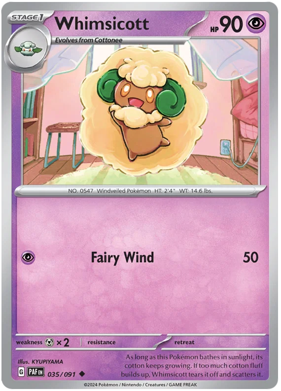Whimsicott #035 common kaart uit de Pokémon Paldean Fates set