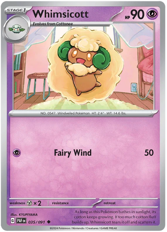 Whimsicott #035 common kaart uit de Pokémon Paldean Fates set