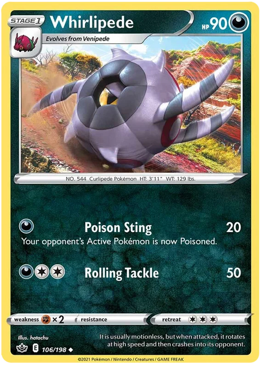 Whirlipede common Pokémon kaart uit Chilling Reign nummer 106/198