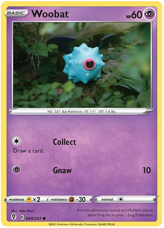 Woobat common kaart uit Evolving Skies – psychic Pokémon voor je Pokémon verzameling