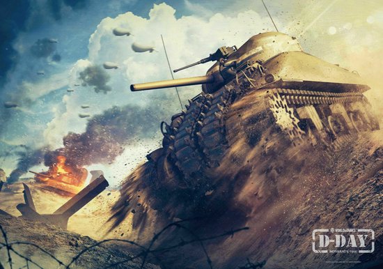 Volledige afbeelding van de World of Tanks D-Day Normandy 1000 stukjes puzzel met historische tanks op het strand.