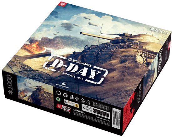 Kijkje in de opengeperste World of Tanks D-Day puzzeldoos gevuld met alle puzzelstukjes.