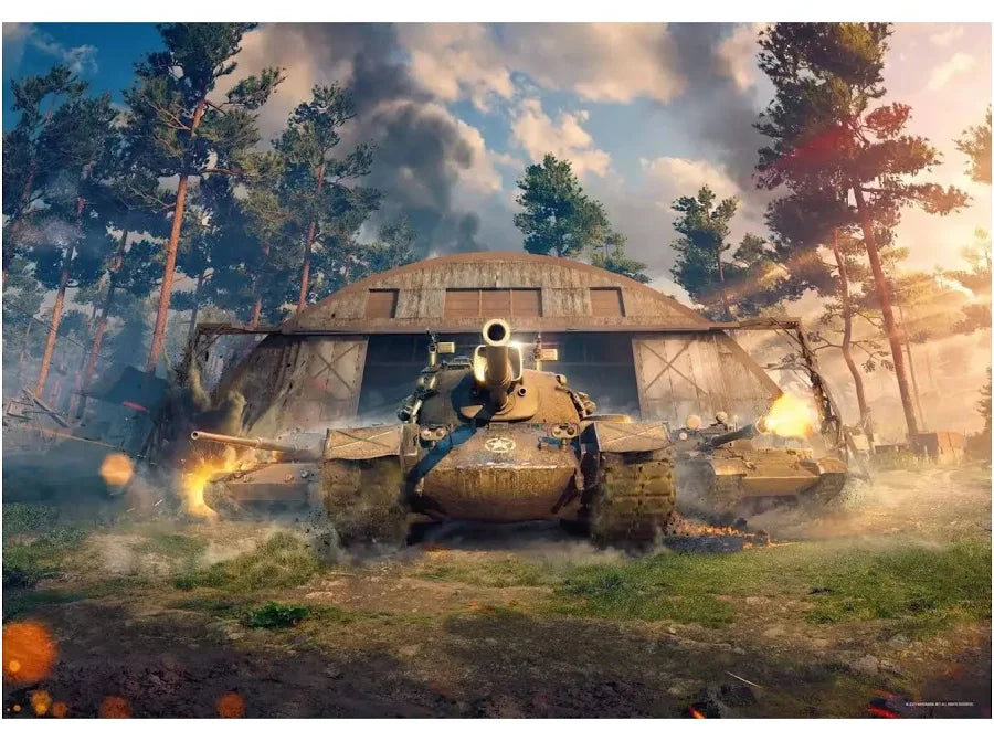Volledige afbeelding van de World of Tanks Roll Out 1000 stukjes puzzel met historische tanks.
