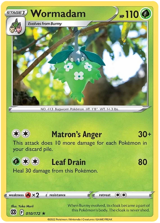 Wormadam Pokémon kaart uit de Brilliant Stars set, kaartnummer 010/172, Rare