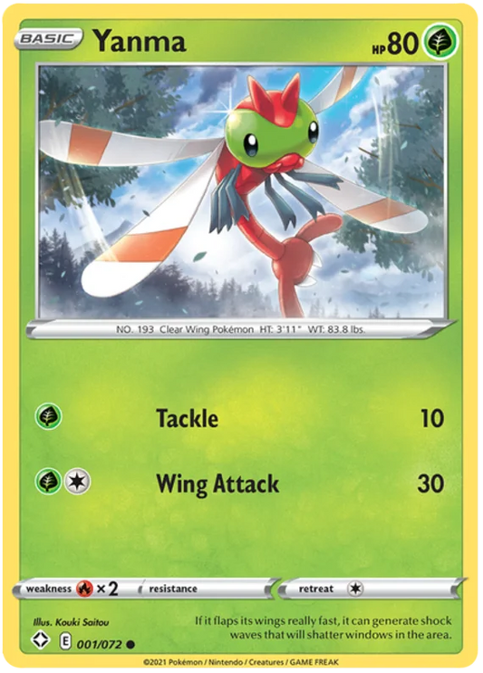 Yanma common Pokémonkaart nummer 001/072 uit de Shining Fates set