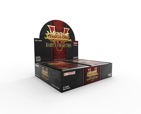 Verzegelde Yu-Gi-Oh! Rarity Collection V booster box display met 24 booster packs.