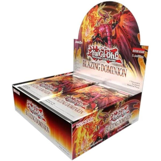 Geopende display box van Yu-Gi-Oh! Blazing Dominion met 24 booster packs.