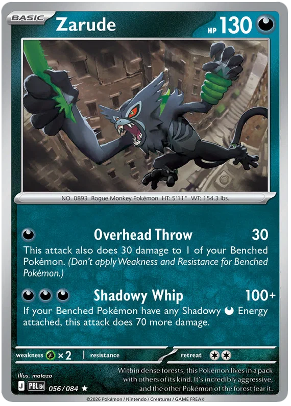 Zarude Holo Pokémon kaart nummer 056 uit de Pitch Black set