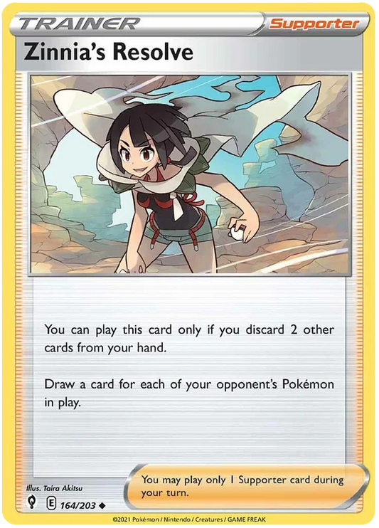 Zinnia's Resolve trainer kaart uit Pokémon Evolving Skies – losse common kaart voor je Pokémon verzameling