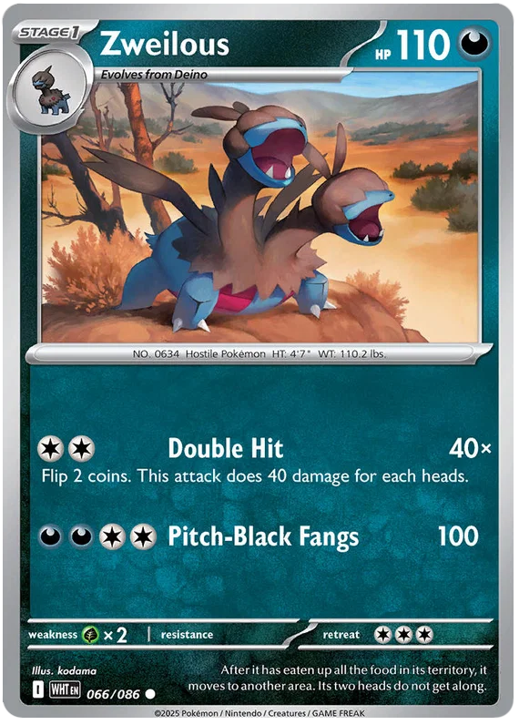 Zweilous common kaart nummer 066 uit de Pokémon White Flare set