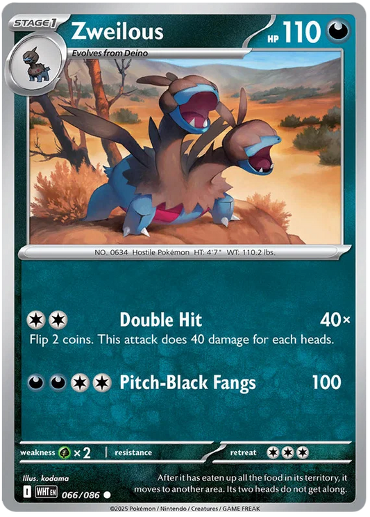 Zweilous common kaart nummer 066 uit de Pokémon White Flare set